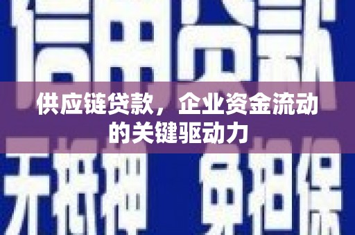 怀集供应链贷款，企业资金流动的关键驱动力